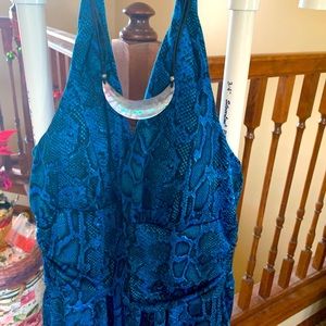 NWOT’s Avon Blue/Black Snakeskin Halter Dress